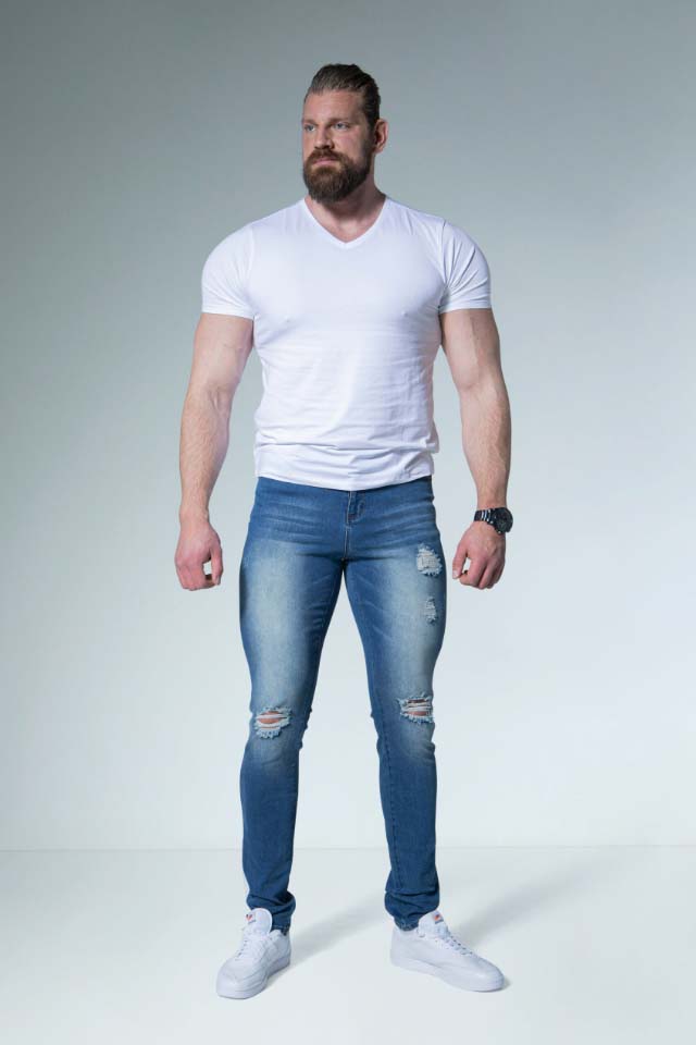 Denim Blue ripped jeans with white stripe 6