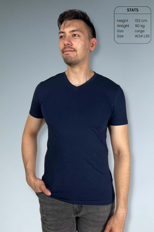 Slim fit V-neck T-shirt – Navy 1