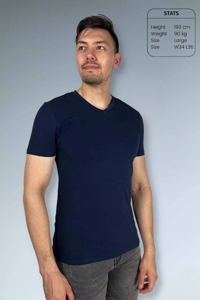 Slim fit V-neck T-shirt – Navy 2