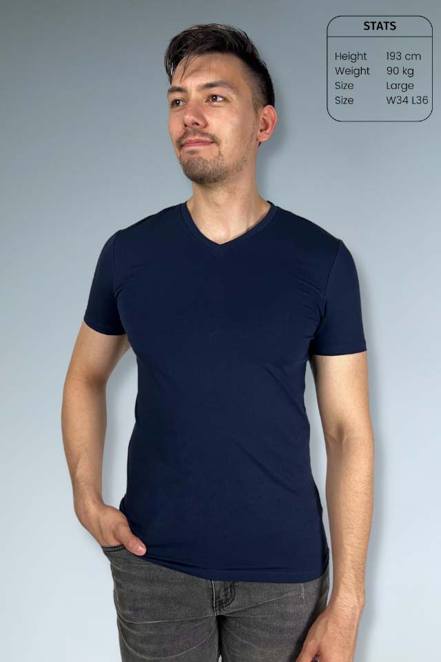 Slim fit V-neck T-shirt – Navy 3