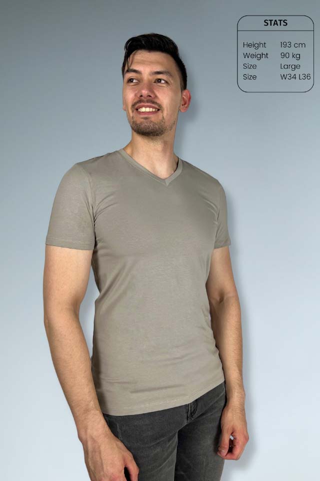 Slim fit V-neck T-shirt – Taupe 2